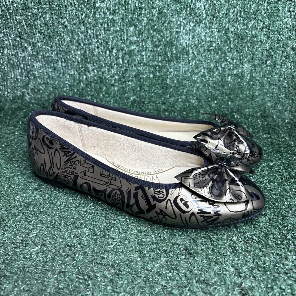 NEW Sam Edelman Circus LOGO‎ Gold Black Ciera Slip On Ballet Flats Bow Size 7